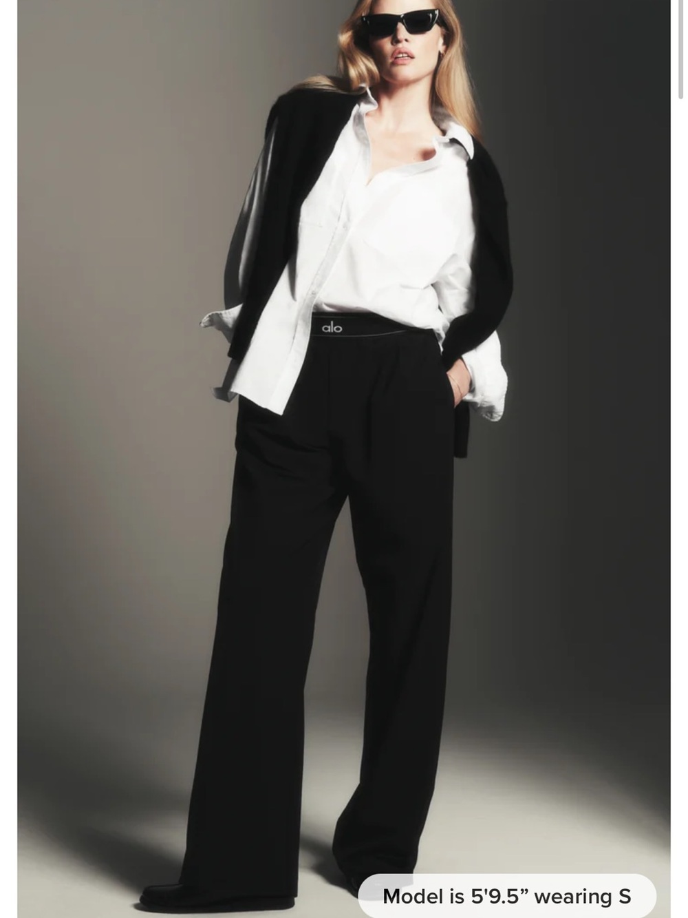 ALO Yoga Suit Up Trouser Black Wide Leg High-Rise Pants
